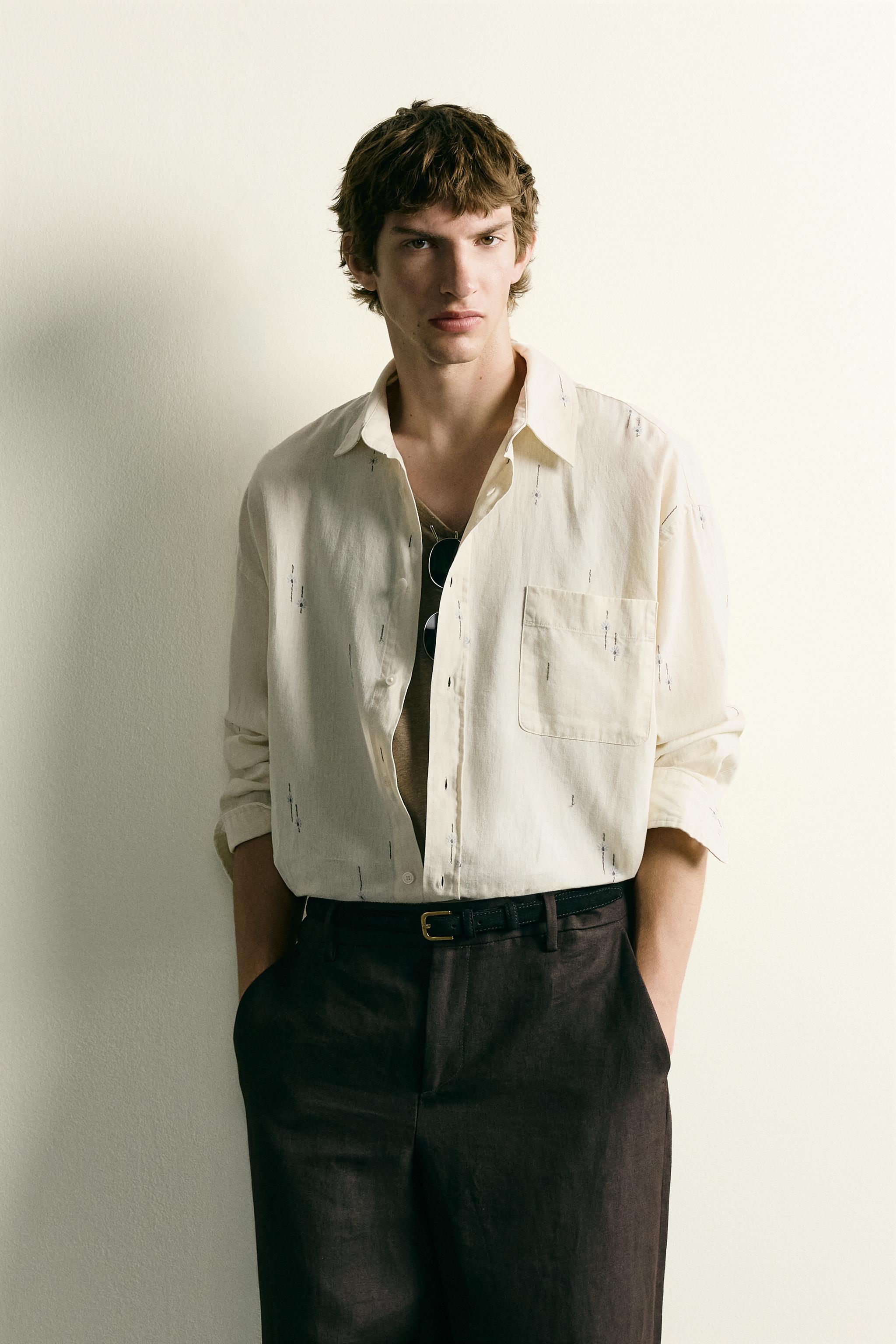EMBROIDERED COTTON-LINEN RELAXED FIT SHIRT